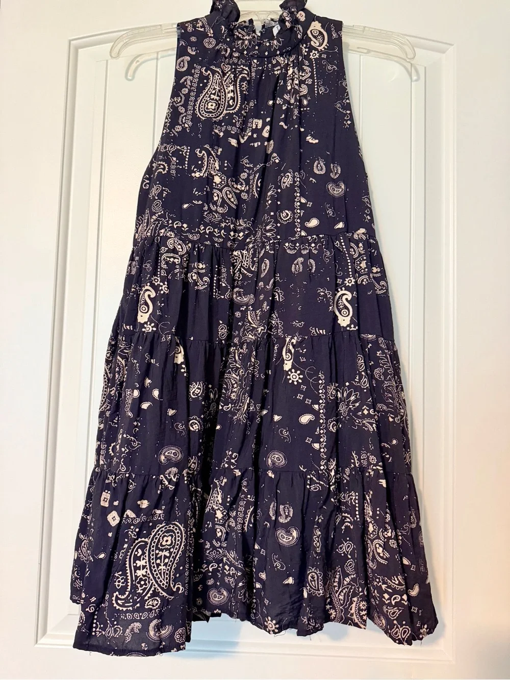 Sleeveless Navy Paisley Tiered Dress - Picture 1 of 4